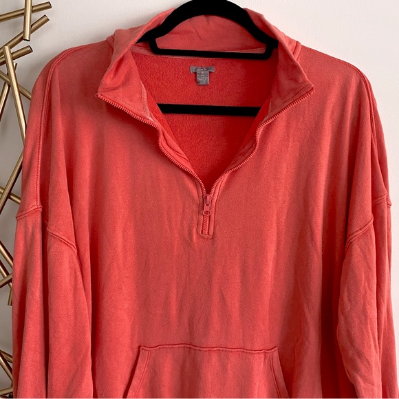 Aerie French Terry Cloth Coral 3/4 Zip Up Sweater with Side Slits - Size XL - Picture 4 of 7